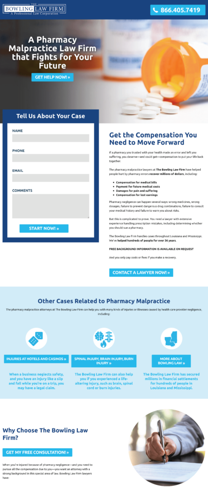 Paid Search Ad Landing Page - Medical and Pharmacy Malpractice Lawyers